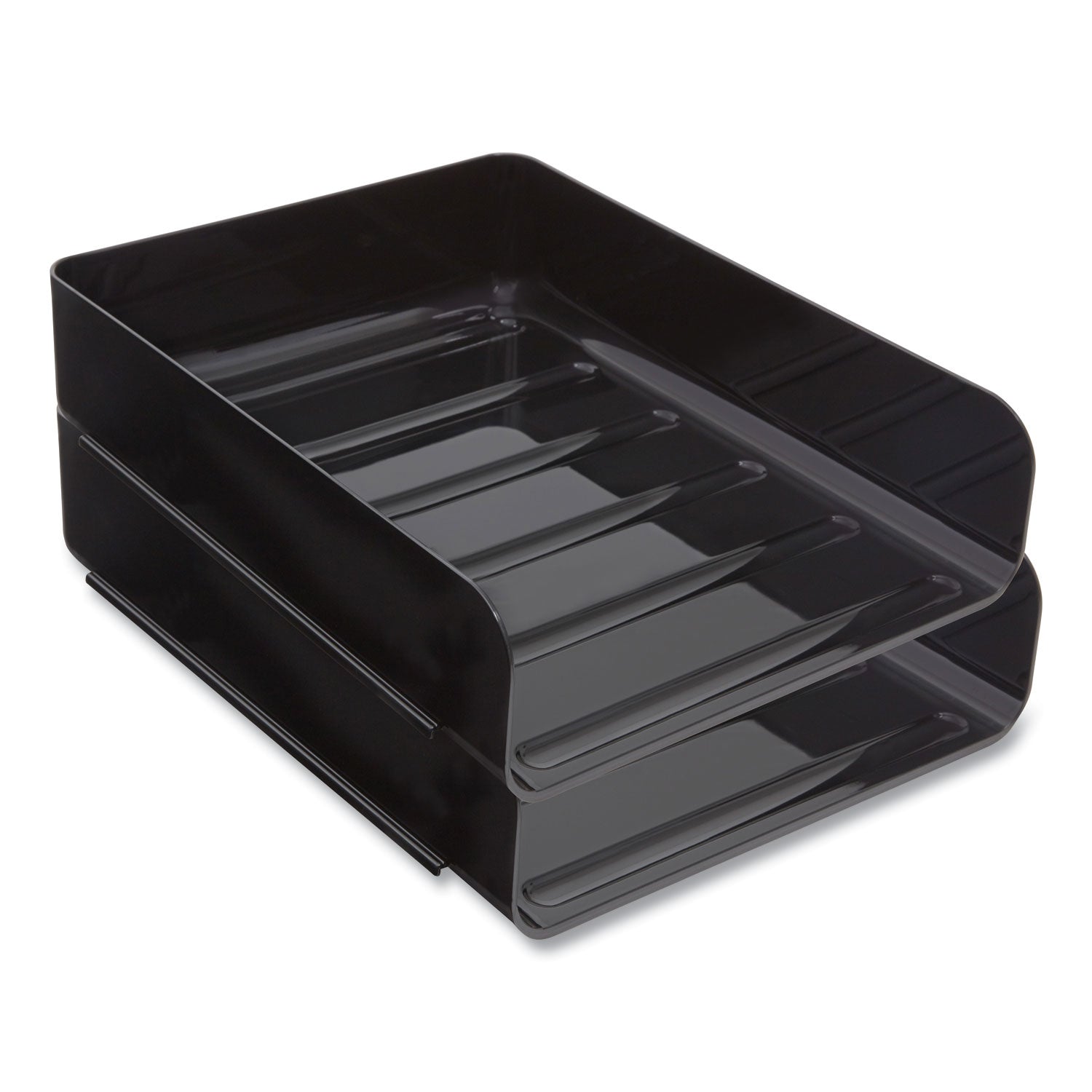 Front-Load Stackable Plastic Document Tray, 1 Section, Letter-Size, 9.81 x 12.56 x 3.01, Black, 2/Pack