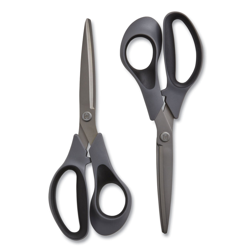 Non-Stick Titanium-Coated Scissors, 8" Long, 3.86" Cut Length, Gun-Metal Gray Blades, Gray/Black Straight Handle, 2/Pack