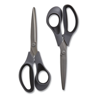 Non-Stick Titanium-Coated Scissors, 8" Long, 3.86" Cut Length, Gun-Metal Gray Blades, Gray/Black Straight Handle, 2/Pack