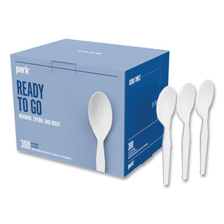 Mediumweight Plastic Cutlery, Teaspoon, White, 300/Pack