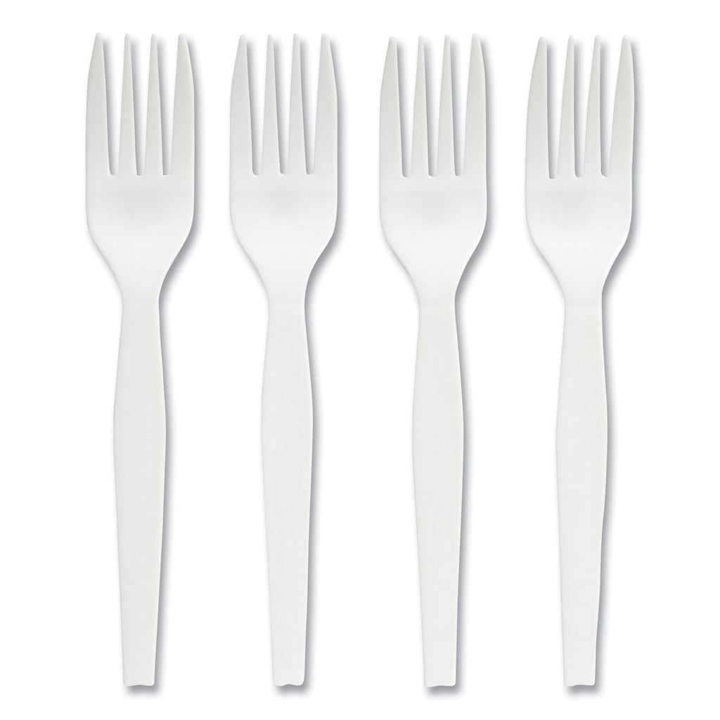 Eco-ID Mediumweight Compostable Cutlery, Fork, White, 300/Pack