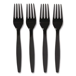 Heavyweight Plastic Cutlery, Fork, Black, 100/Pack
