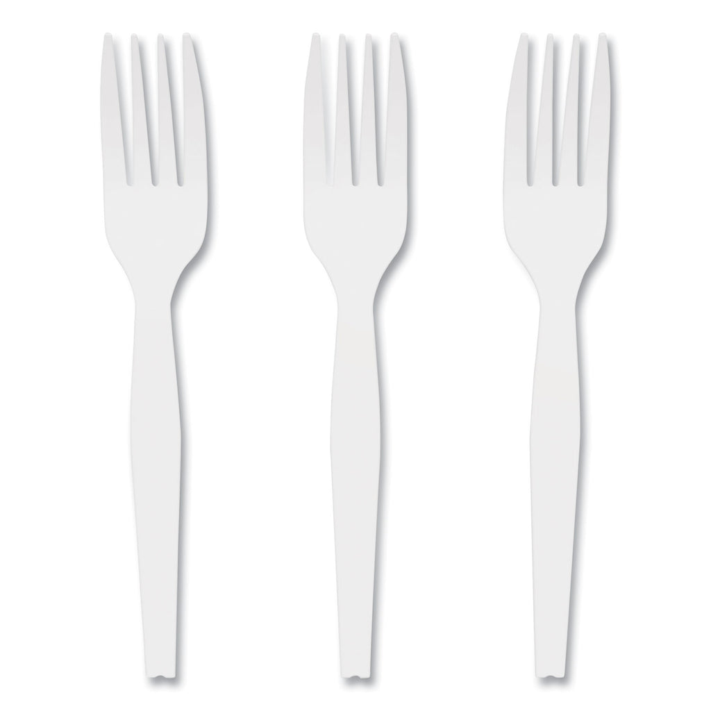 Mediumweight Plastic Cutlery, Fork, White, 1,000/Pack
