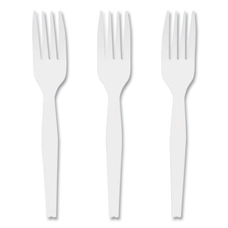 Mediumweight Plastic Cutlery, Fork, White, 1,000/Pack
