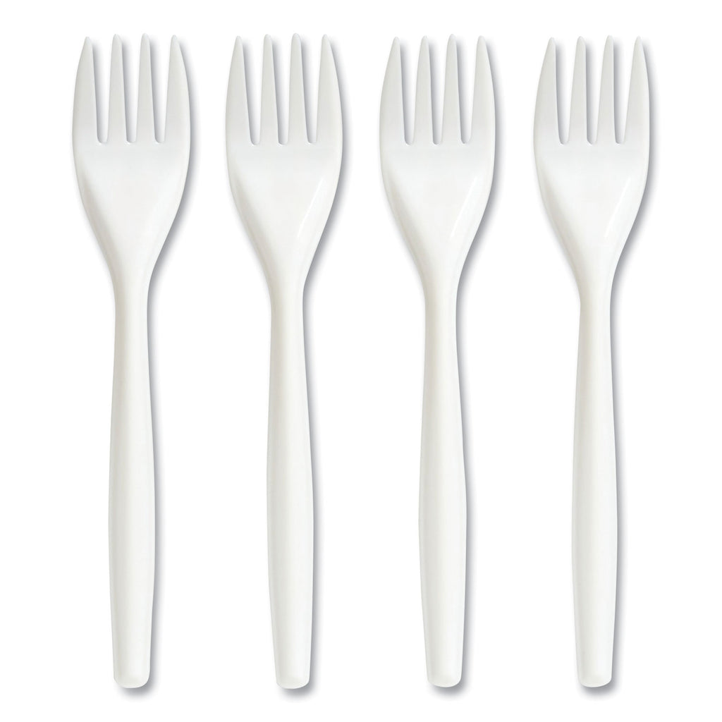 Mediumweight Plastic Cutlery, Fork, White, 300/Pack