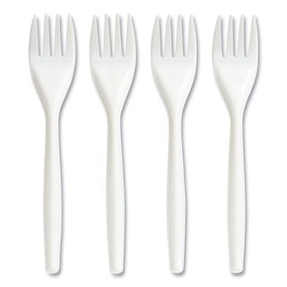 Mediumweight Plastic Cutlery, Fork, White, 300/Pack