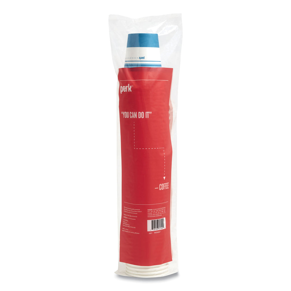 Paper Hot Cups, 12 oz, White/Blue, 50/Pack
