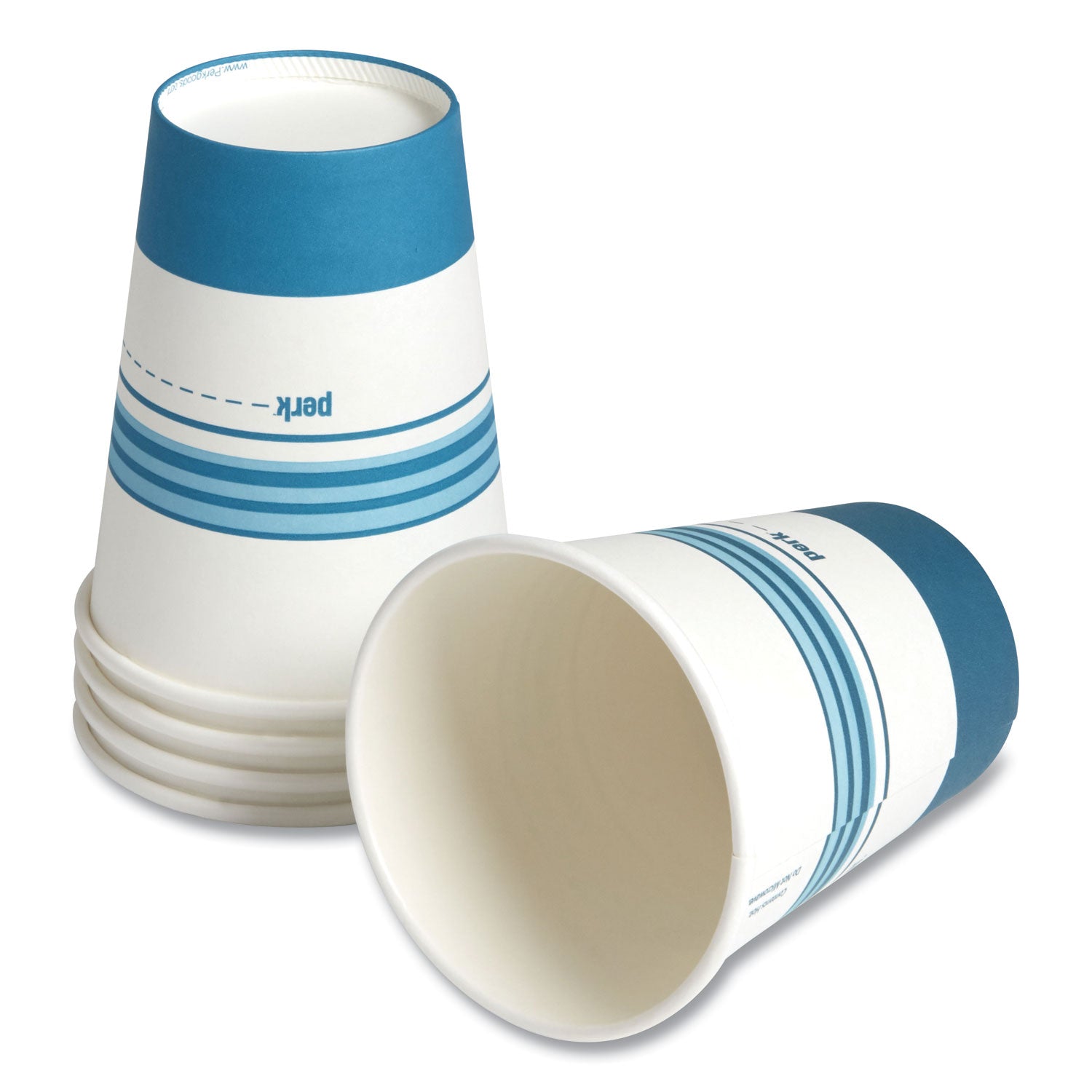 Paper Hot Cups, 12 oz, White/Blue, 50/Pack