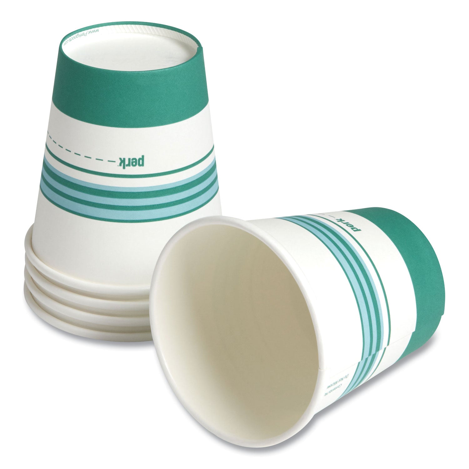 Paper Hot Cups, 10 oz, White/Teal, 50/Pack