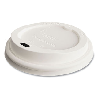 Compostable Plastic Hot Cup Lids, Fits 10 oz , 12 oz, 16 oz Cups, White, 50/Pack