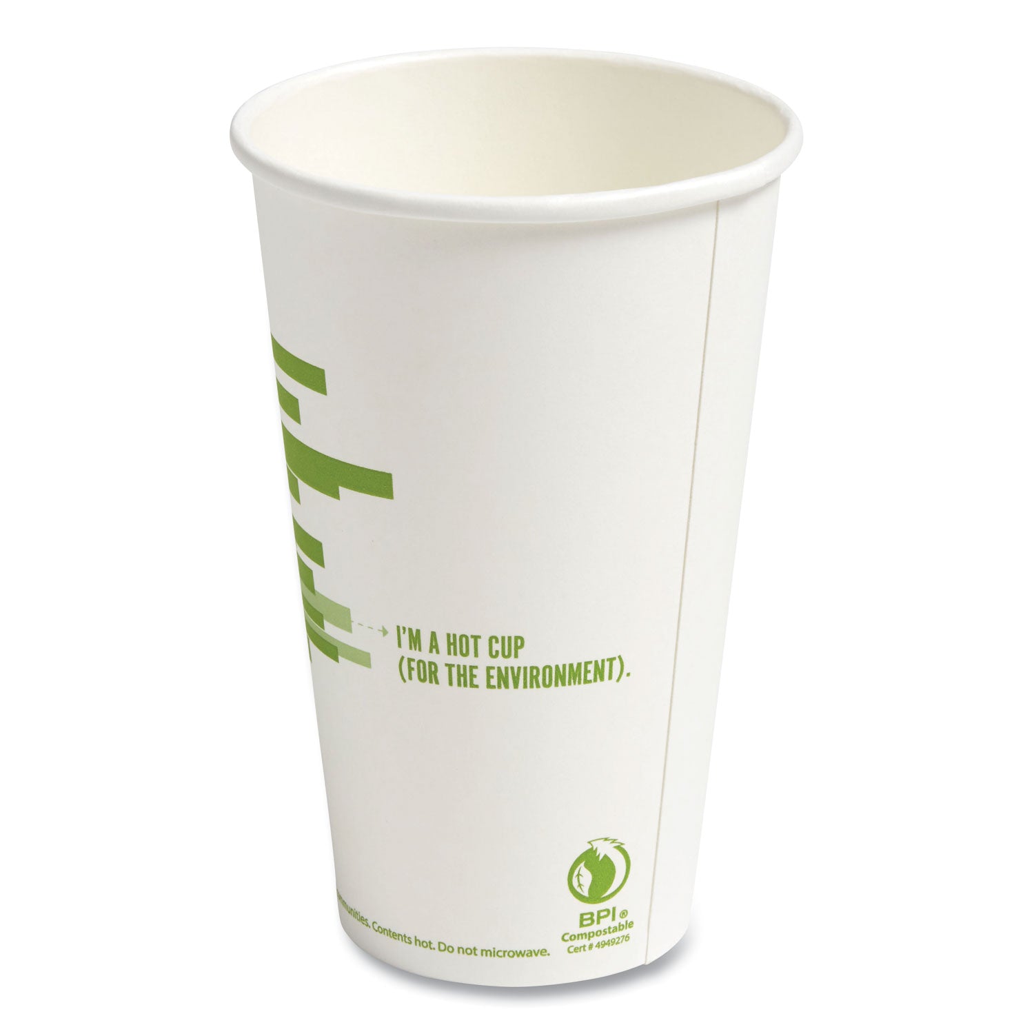 Eco-ID Compostable Paper Hot Cups, 12 oz, White/Green, 50/Pack