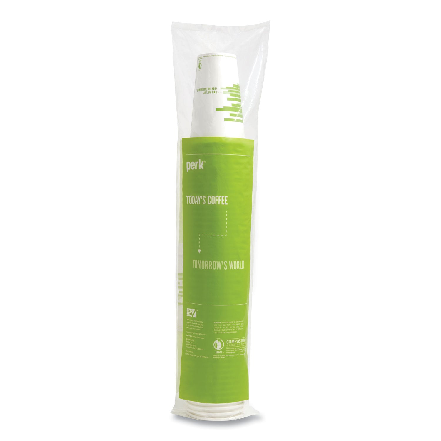 Eco-ID Compostable Paper Hot Cups, 16 oz, White/Green, 50/Pack, 6 Packs/Carton