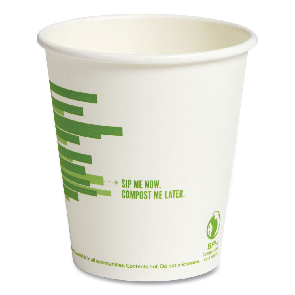 Eco-ID Compostable Paper Hot Cups, 10 oz, White/Green, 50/Pack