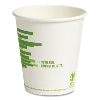 Eco-ID Compostable Paper Hot Cups, 10 oz, White/Green, 50/Pack