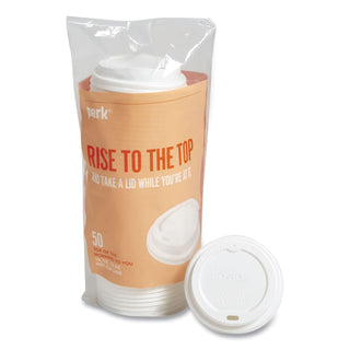 Plastic Hot Cup Lids, Fits 10 oz, 12 oz, 16 oz Cups, White, 50/Pack