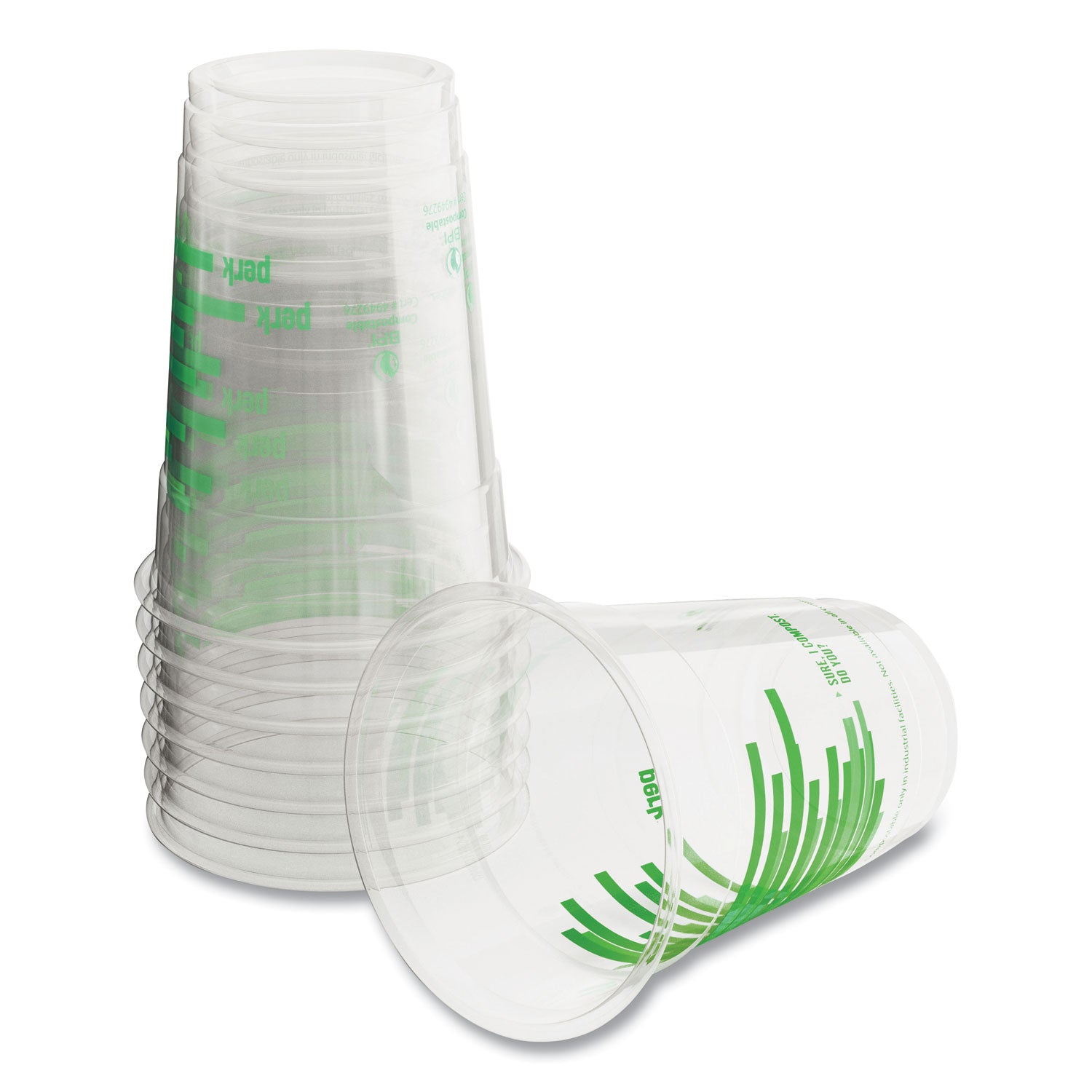 Eco-ID Compostable PLA Corn Plastic Cold Cups, 16 oz, Clear/Green, 50/Pack, 6 Packs/Carton
