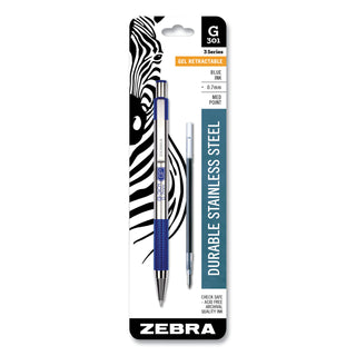 G-301 Gel Pen, Retractable, Medium 0.7 mm, Blue Ink, Stainless Steel/Blue Barrel - 