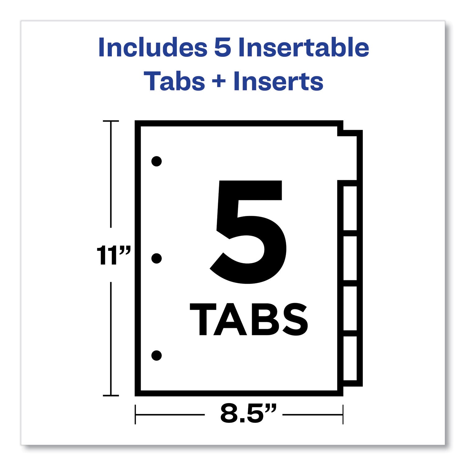 Insertable Big Tab Plastic Dividers, 5-Tab, 11 x 8.5, Assorted, 1 Set - 