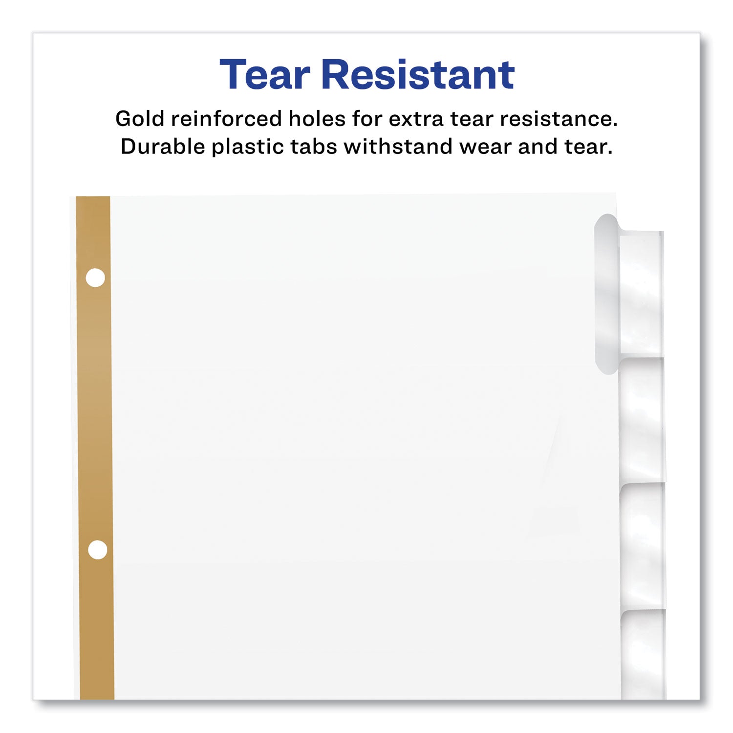 Insertable Big Tab Dividers, 5-Tab, Double-Sided Gold Edge Reinforcing, 11 x 8.5, White, Clear Tabs, 1 Set
