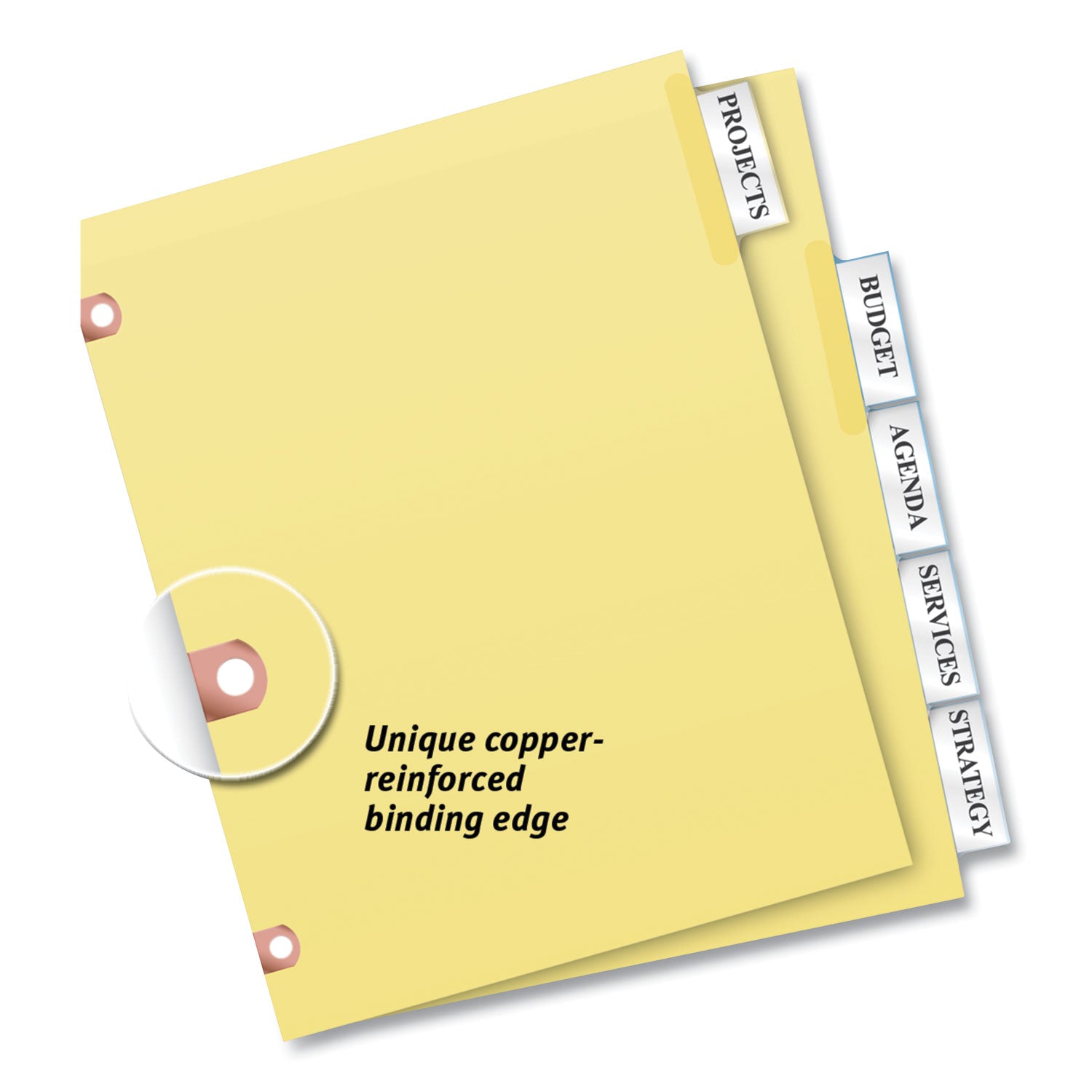 Insertable Big Tab Dividers, 5-Tab, Single-Sided Copper Edge Reinforcing, 11 x 8.5, Buff, Clear Tabs, 1 Set - 