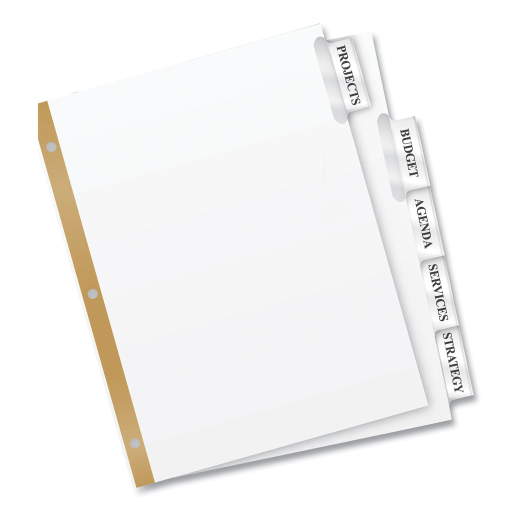 Insertable Big Tab Dividers, 5-Tab, Double-Sided Gold Edge Reinforcing, 11 x 8.5, White, Clear Tabs, 1 Set