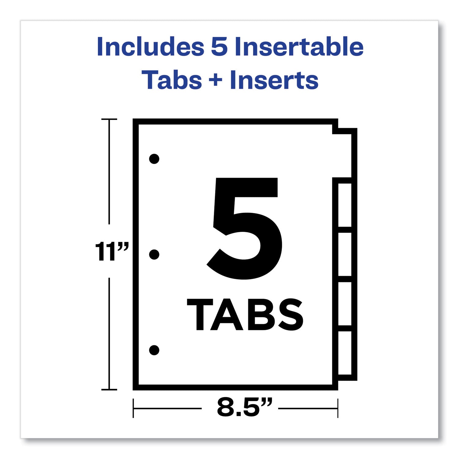 Insertable Big Tab Dividers, 5-Tab, Double-Sided Gold Edge Reinforcing, 11 x 8.5, White, Assorted Tabs, 1 Set - 