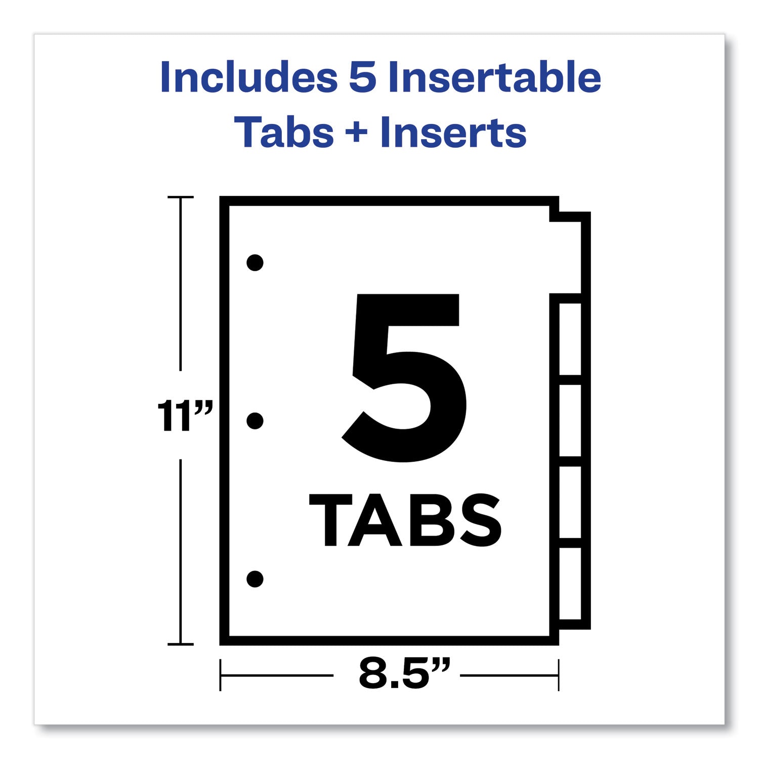 Insertable Big Tab Dividers, 5-Tab, Single-Sided Copper Edge Reinforcing, 11 x 8.5, Buff, Clear Tabs, 1 Set - 