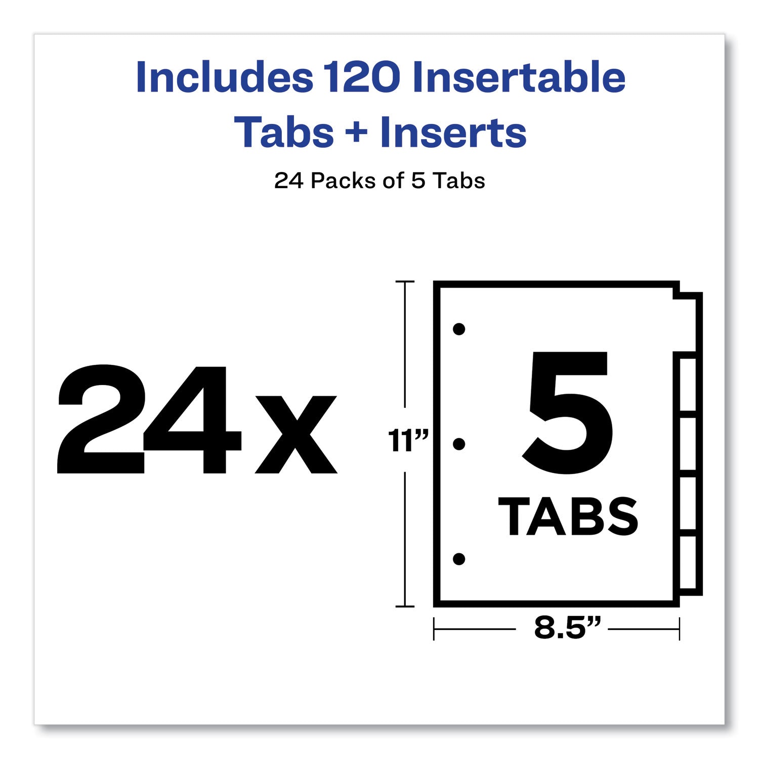 Insertable Big Tab Dividers, 5-Tab, Double-Sided Gold Edge Reinforcing, 11 x 8.5, Buff, Clear Tabs, 24 Sets - 