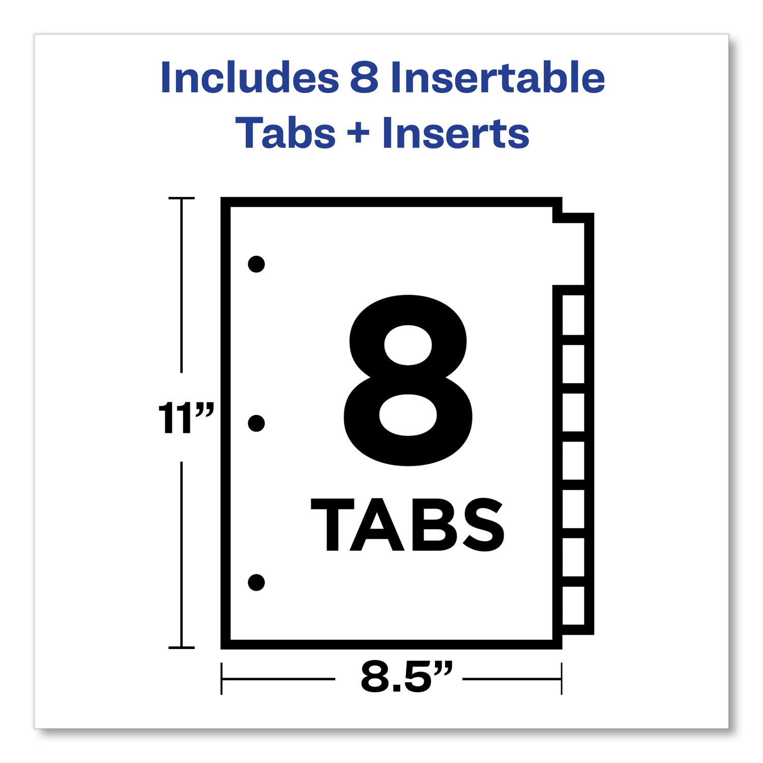 Insertable Big Tab Plastic Dividers, 8-Tab, 11 x 8.5, Assorted, 1 Set - 