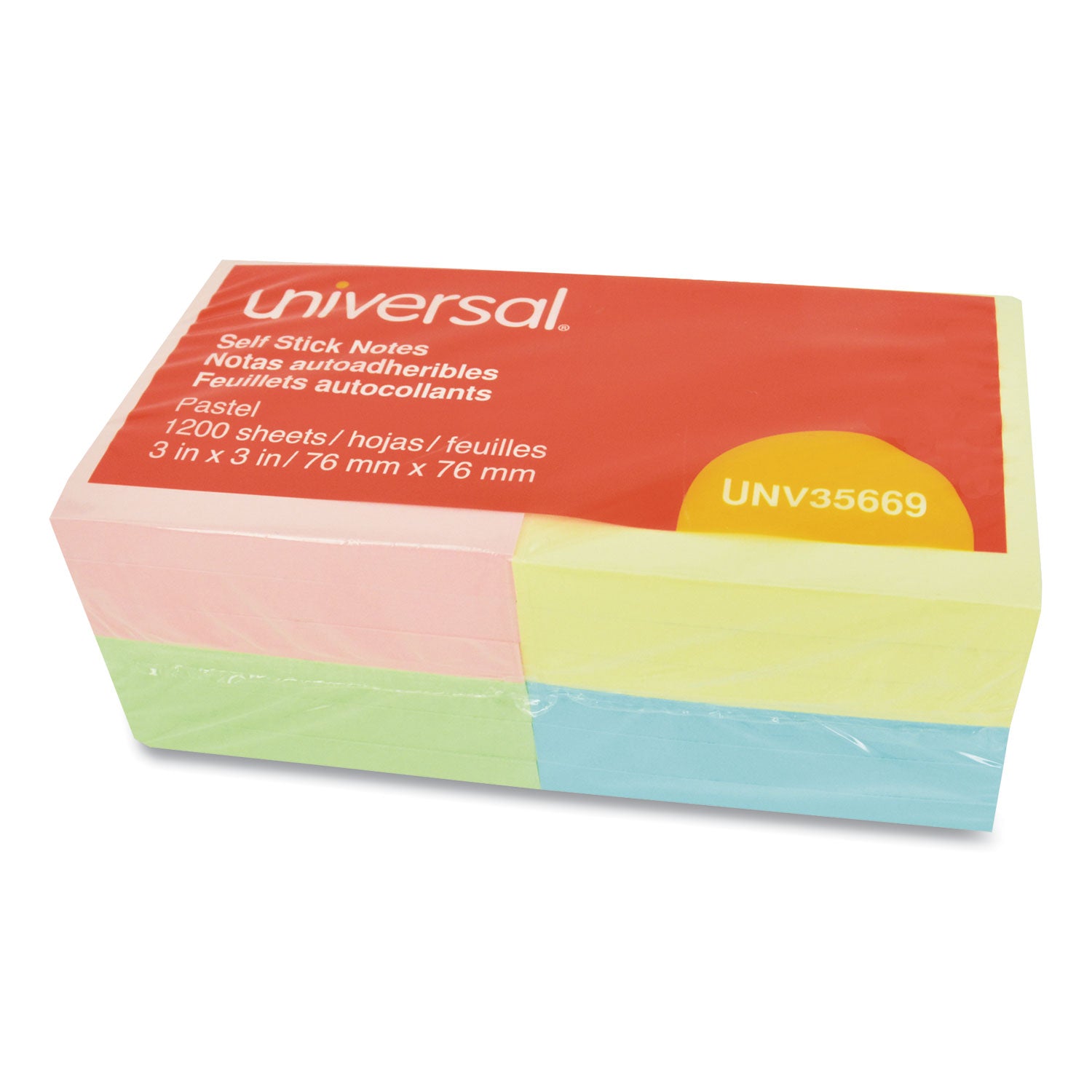 Self-Stick Note Pads, 3" x 3", Assorted Pastel Colors, 100 Sheets/Pad, 12 Pads/Pack - 