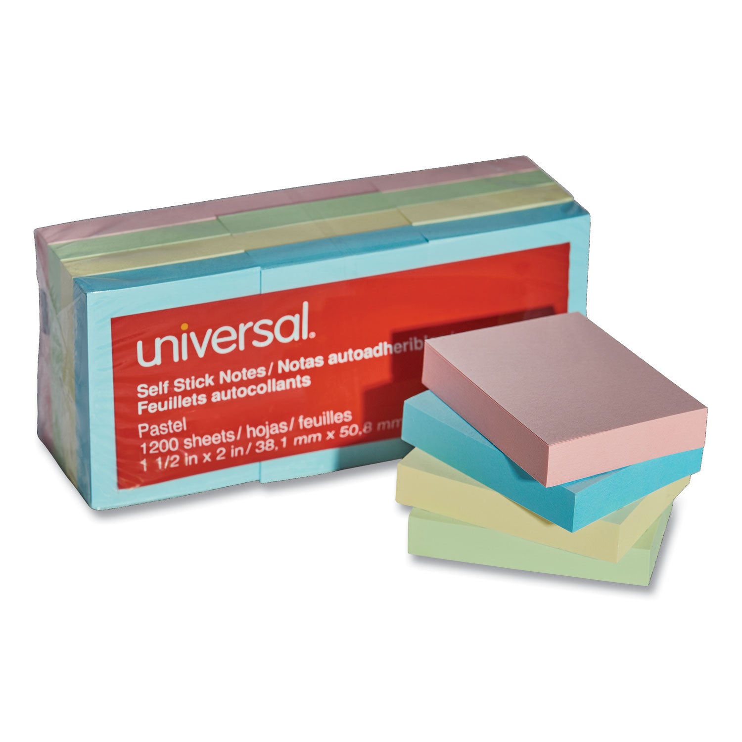 Self-Stick Note Pads, 1.5" x 2", Assorted Pastel Colors, 100 Sheets/Pad, 12 Pads/Pack - 