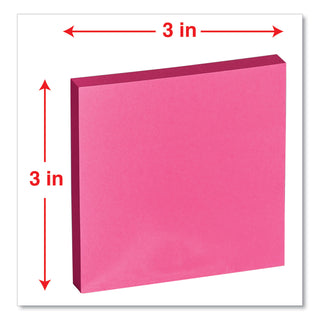 Self-Stick Note Pads, 3" x 3", Assorted Neon Colors, 100 Sheets/Pad, 12 Pads/Pack - 