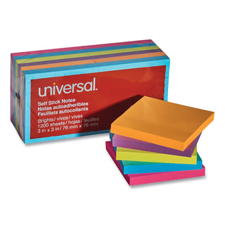 Self-Stick Note Pads, 3" x 3", Assorted Bright Colors, 100 Sheets/Pad, 12 Pads/Pack - 