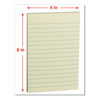 Self-Stick Note Pads, Note Ruled, 4" x 6", Assorted Pastel Colors, 100 Sheets/Pad, 5 Pads/Pack - 