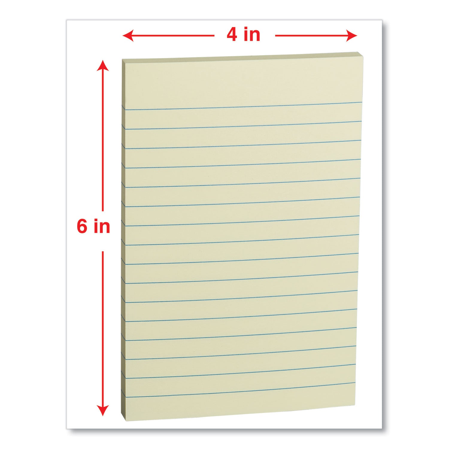Self-Stick Note Pads, Note Ruled, 4" x 6", Assorted Pastel Colors, 100 Sheets/Pad, 5 Pads/Pack - 