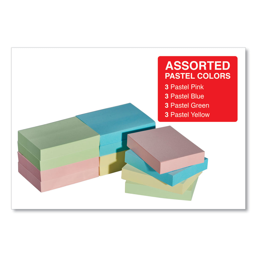 Self-Stick Note Pads, 1.5" x 2", Assorted Pastel Colors, 100 Sheets/Pad, 12 Pads/Pack - 