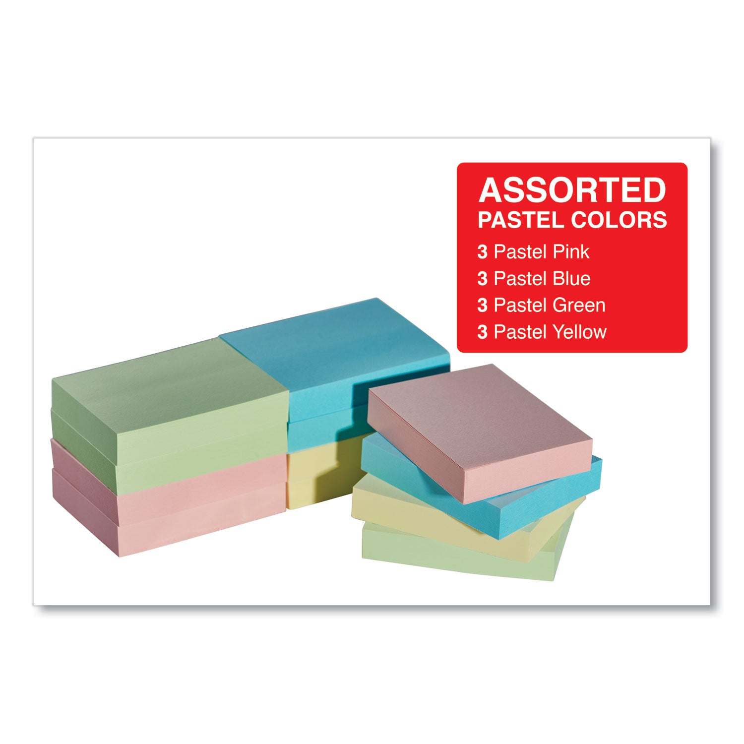 Self-Stick Note Pads, 1.5" x 2", Assorted Pastel Colors, 100 Sheets/Pad, 12 Pads/Pack - 
