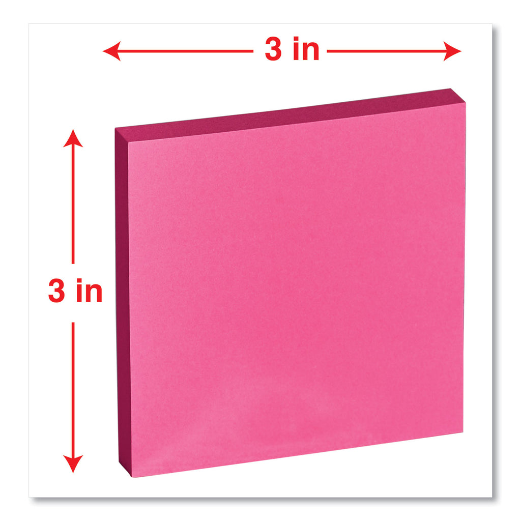 Self-Stick Note Pads, 3" x 3", Assorted Bright Colors, 100 Sheets/Pad, 12 Pads/Pack - 