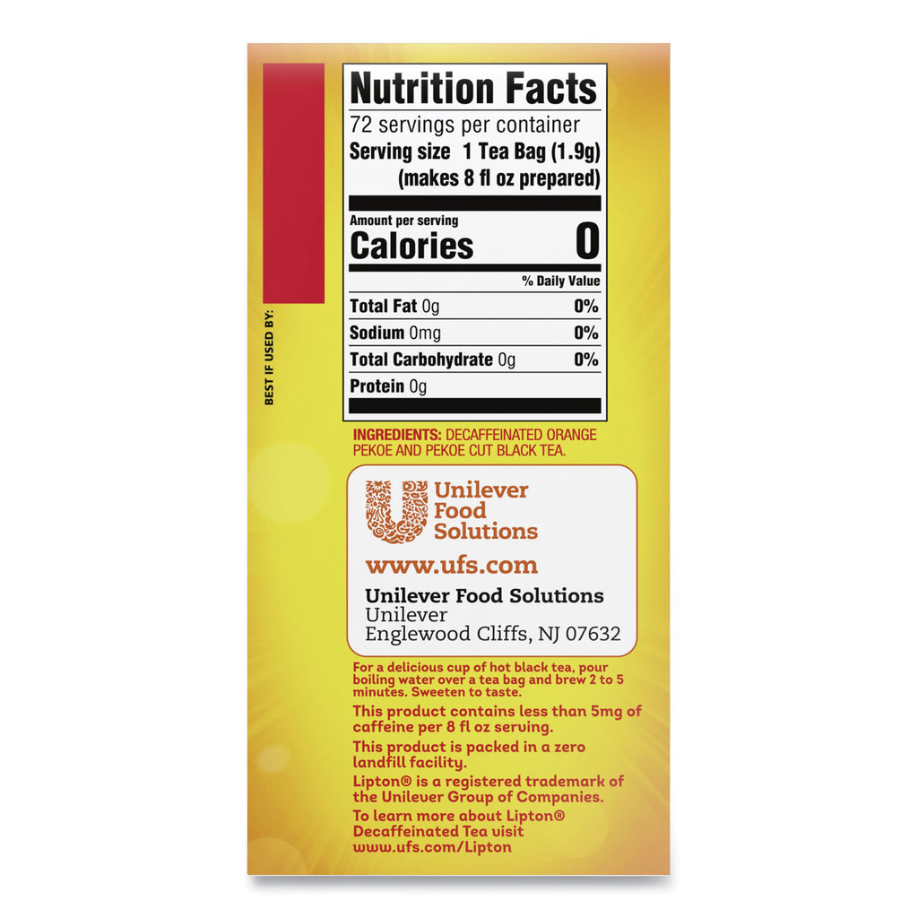 Tea Bags, Decaffeinated, 72/Box