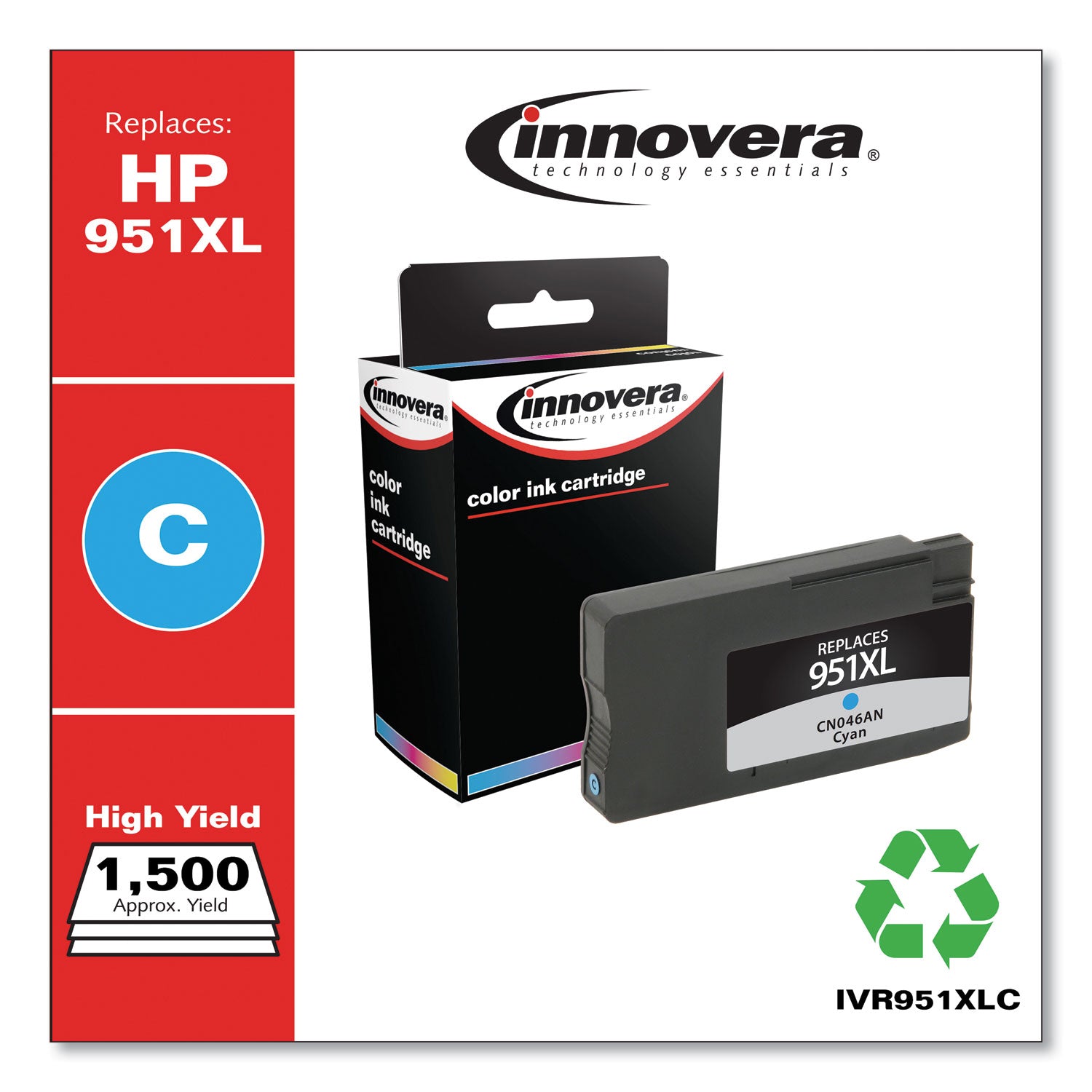 Remanufactured Cyan High-Yield Ink, Replacement for 951XL (CN046AN), 1,500 Page-Yield - 