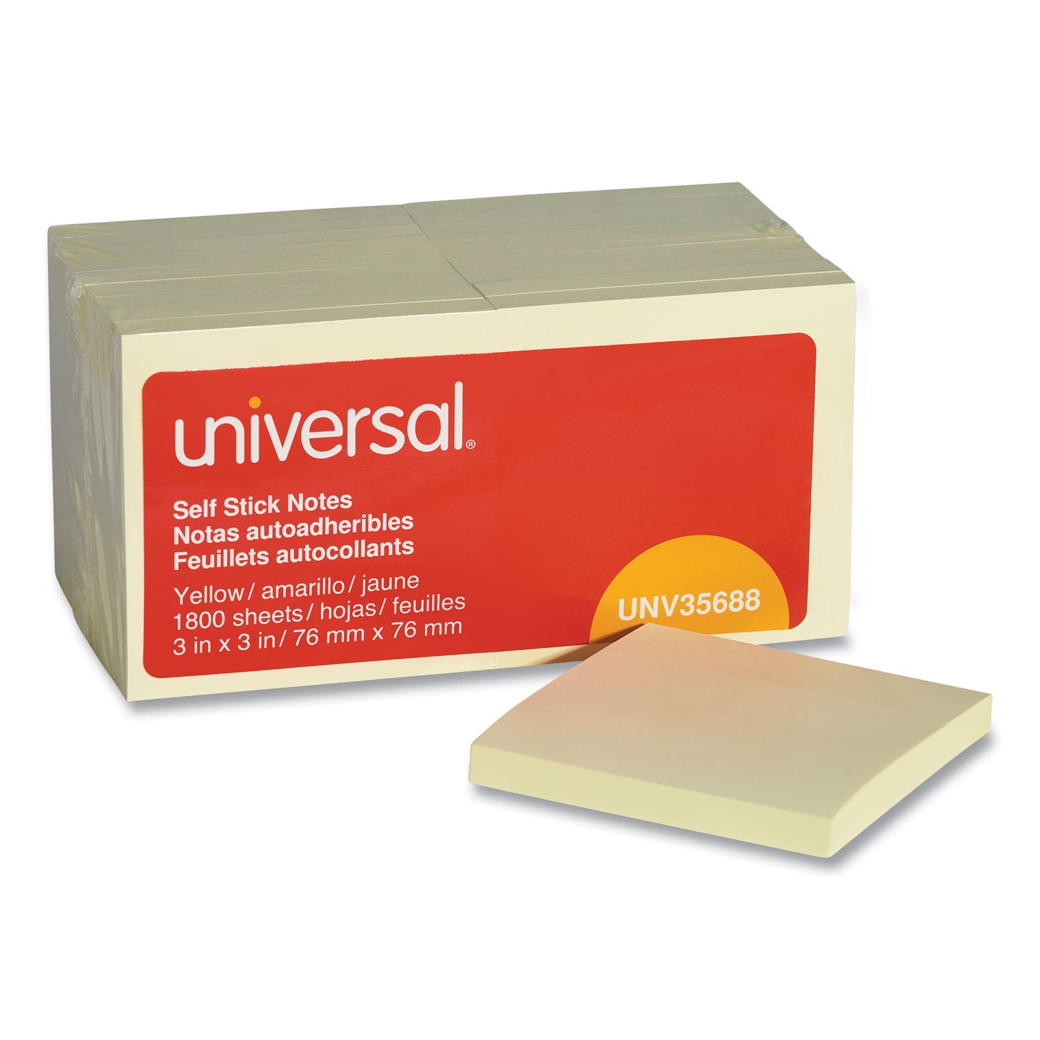 Self-Stick Note Pad Value Pack, 3" x 3", Yellow, 100 Sheets/Pad, 18 Pads/Pack - 