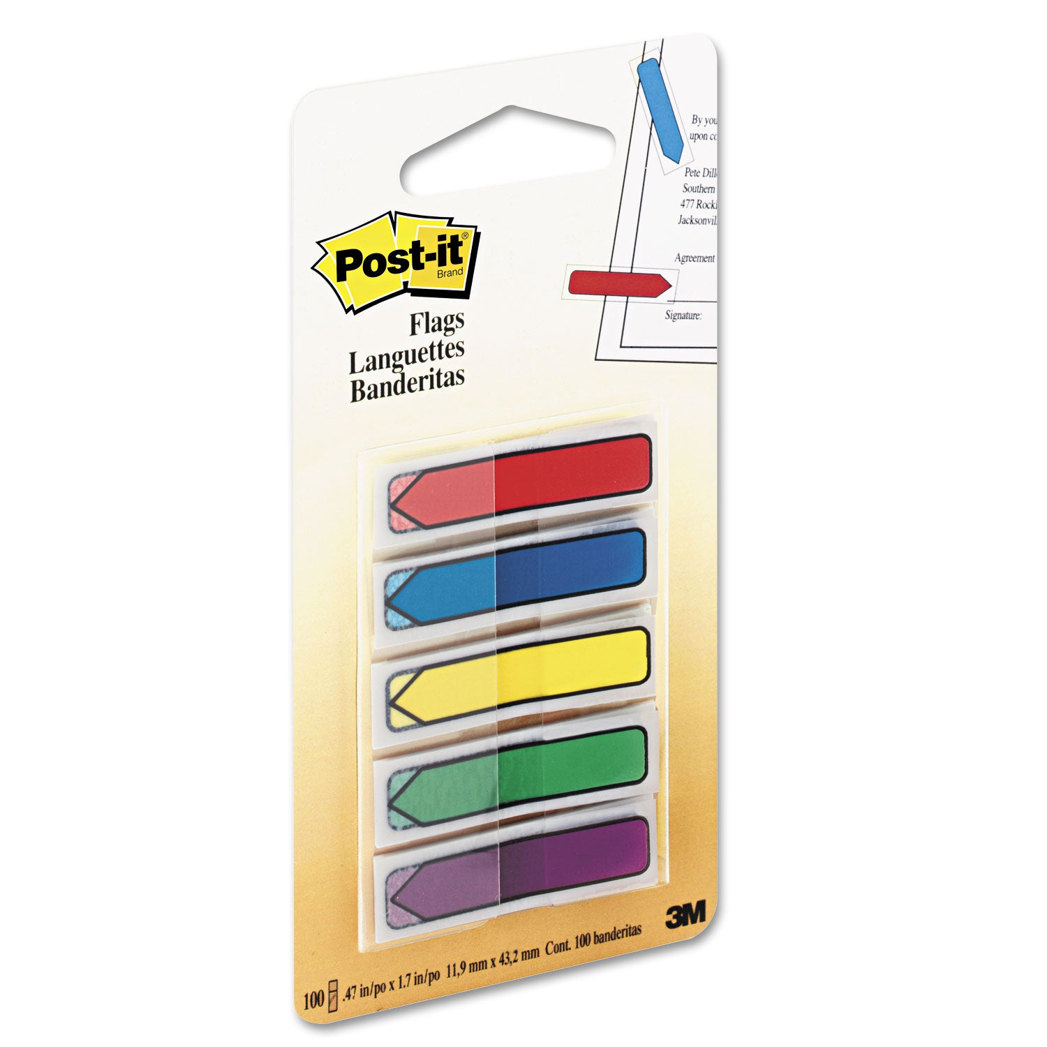 Arrow 0.5" Page Flags, Blue/Green/Purple/Red/Yellow, 20/Color, 100/Pack - 