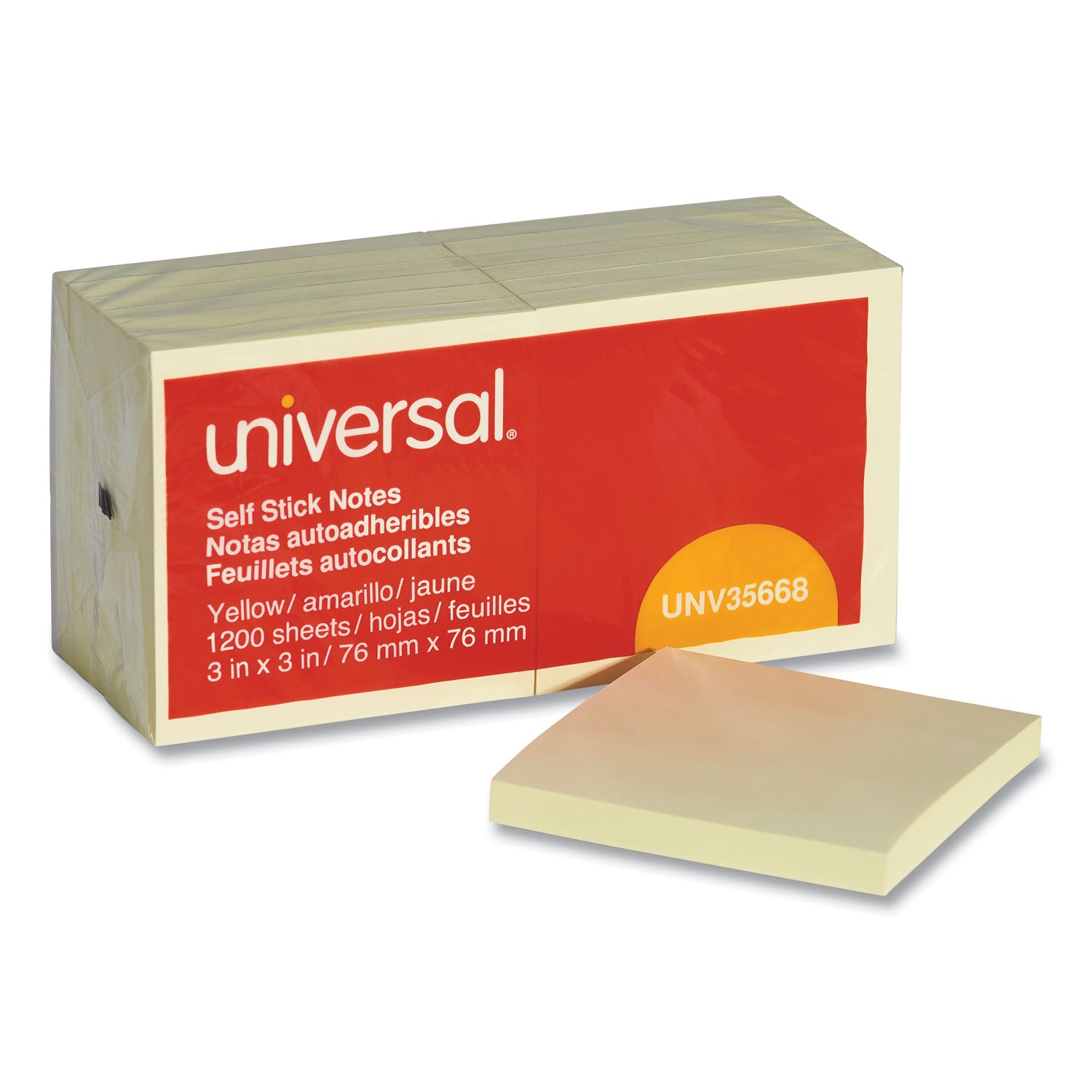 Self-Stick Note Pads, 3" x 3", Yellow, 100 Sheets/Pad, 12 Pads/Pack - 