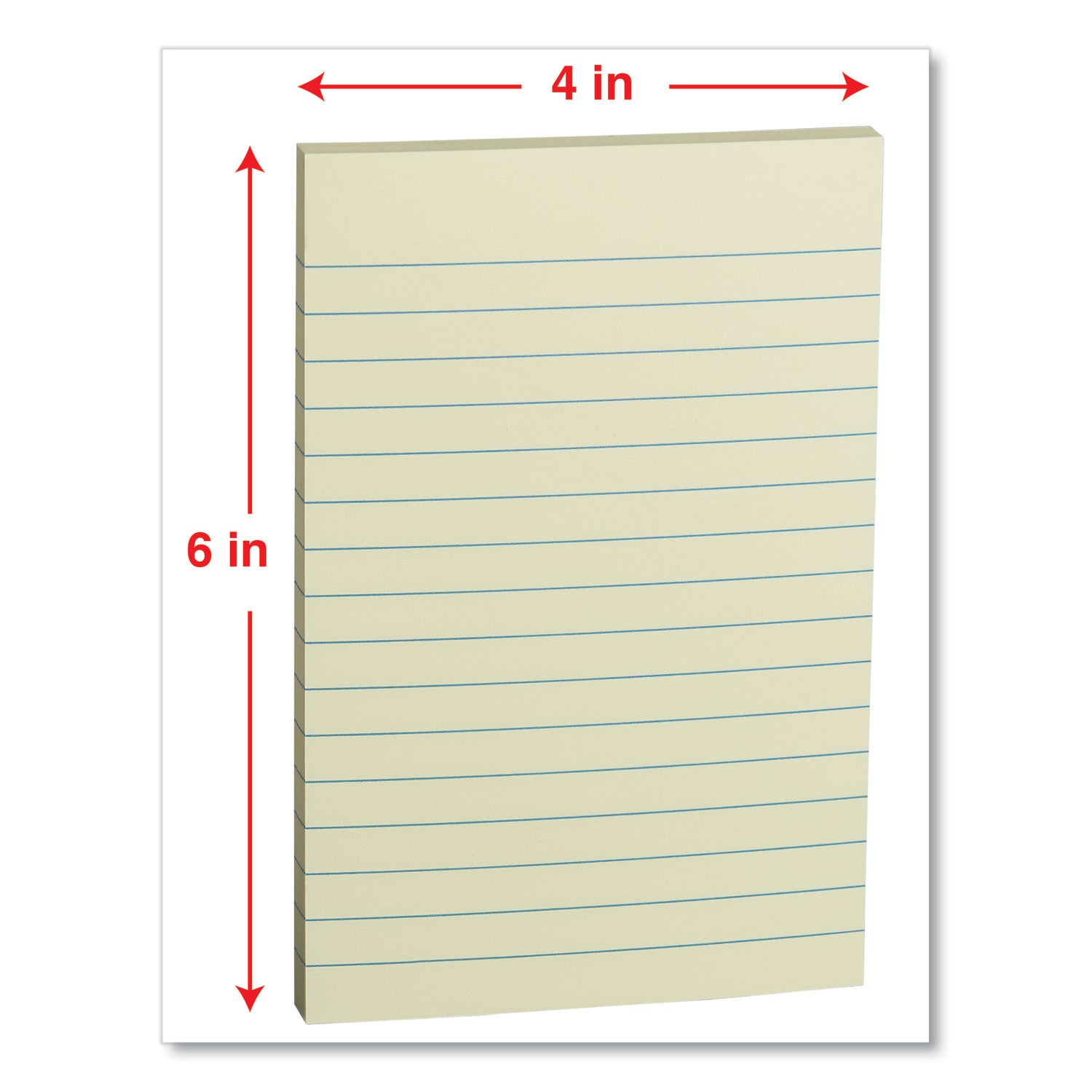 Self-Stick Note Pads, Note Ruled, 4" x 6", Yellow, 100 Sheets/Pad, 12 Pads/Pack - 