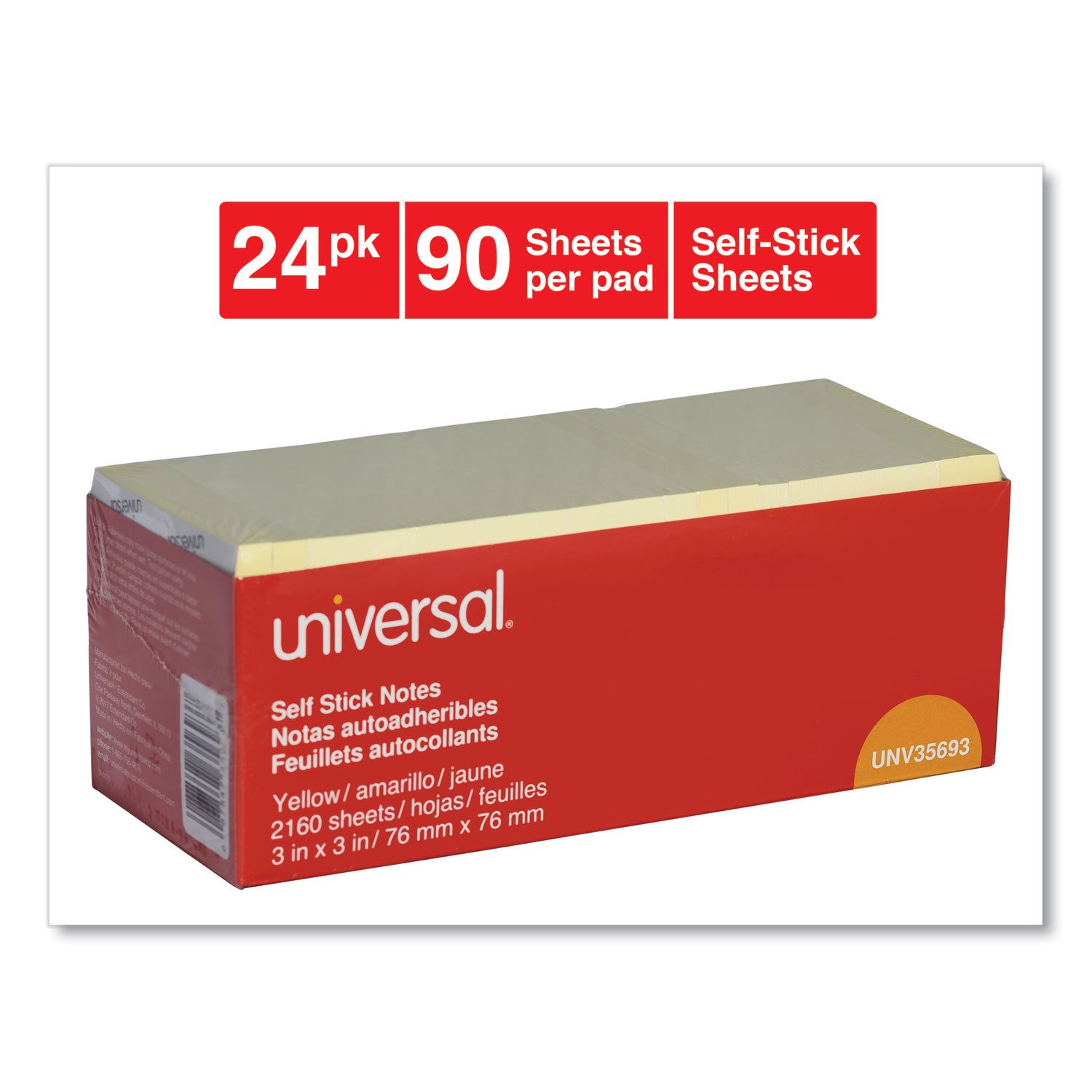 self-stick-note-pad-cabinet-pack-3-x-3-yellow-90-sheets-pad-24-pads-pack_unv35693 - 2