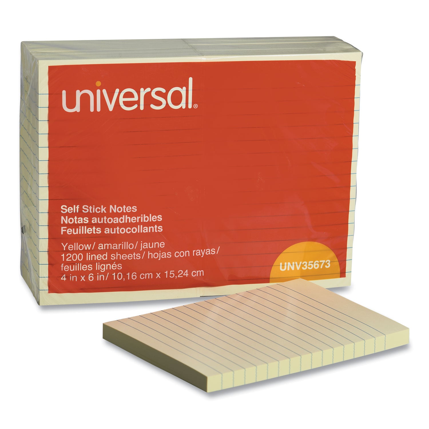 Self-Stick Note Pads, Note Ruled, 4" x 6", Yellow, 100 Sheets/Pad, 12 Pads/Pack - 