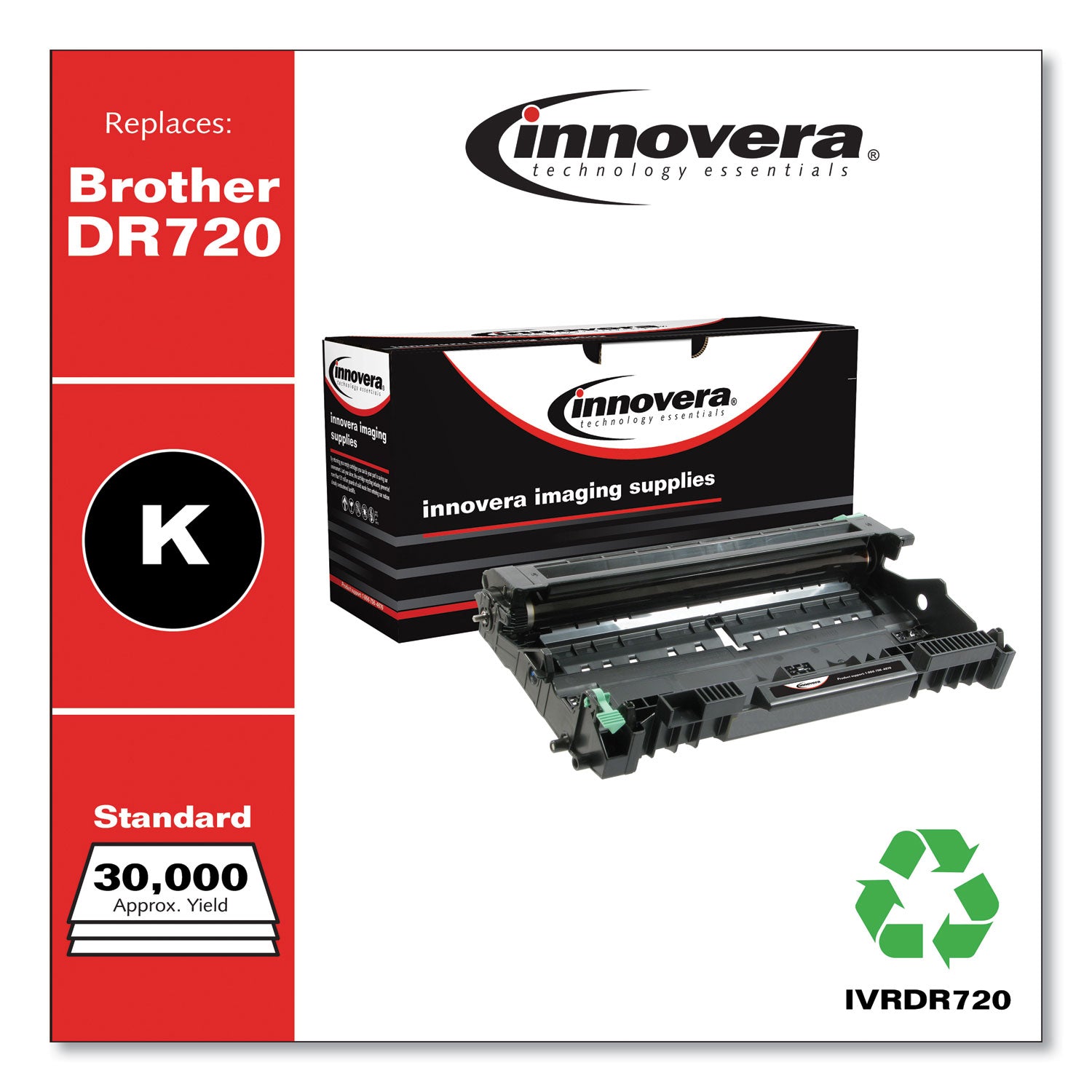 Remanufactured Black Drum Unit, Replacement for DR720, 30,000 Page-Yield, Ships in 1-3 Business Days