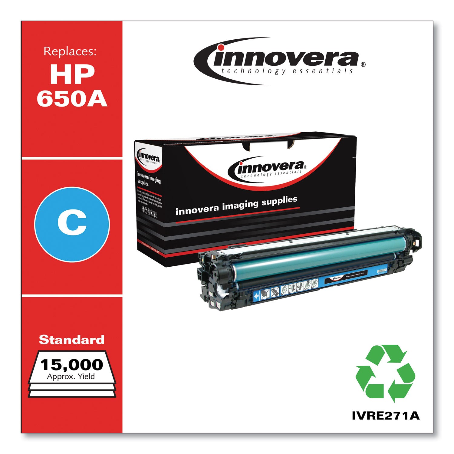 Remanufactured Cyan Toner, Replacement for 650A (CE271A), 15,000 Page-Yield, Ships in 1-3 Business Days