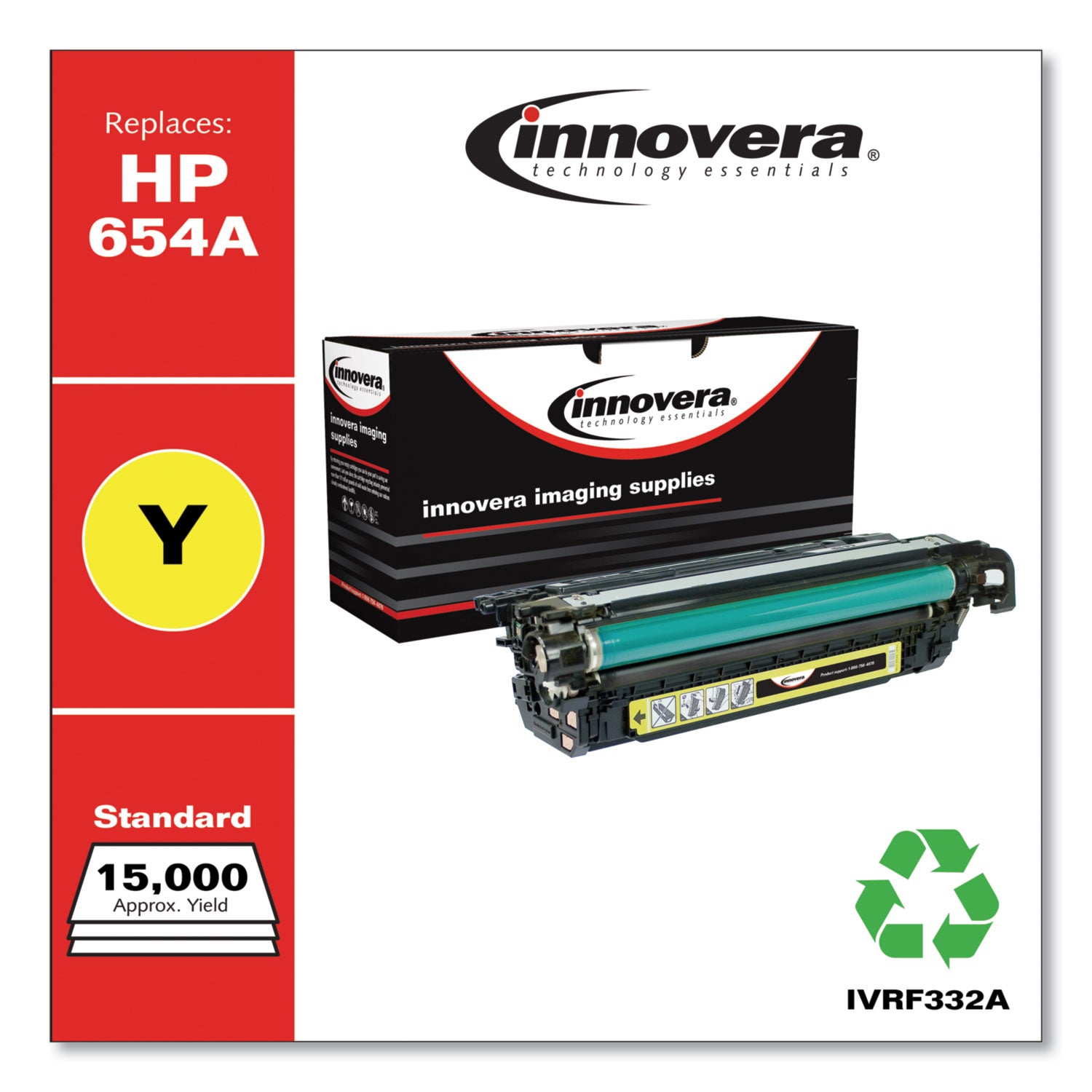 Remanufactured Yellow Toner, Replacement for 654A (CF332A), 15,000 Page-Yield, Ships in 1-3 Business Days