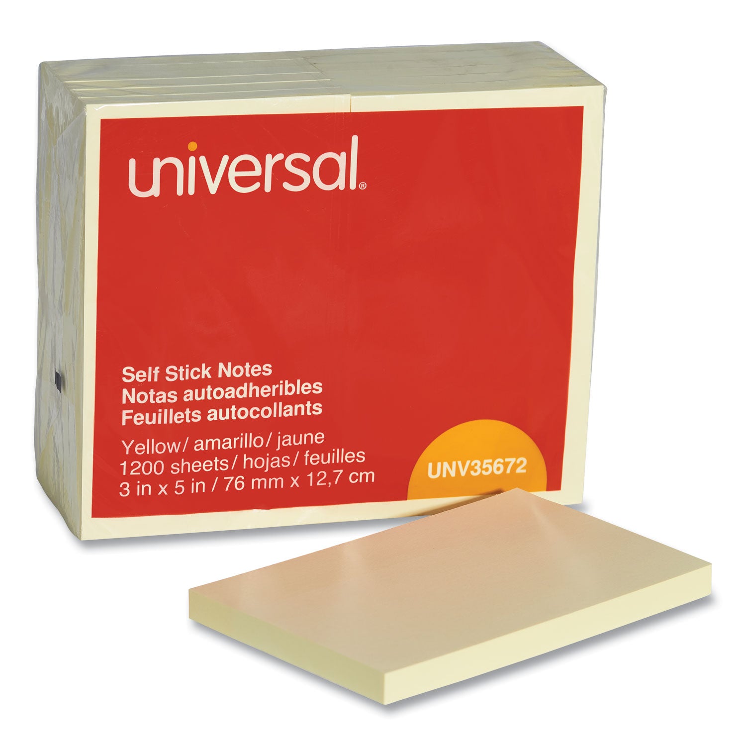 Self-Stick Note Pads, 3" x 5", Yellow, 100 Sheets/Pad, 12 Pads/Pack - 